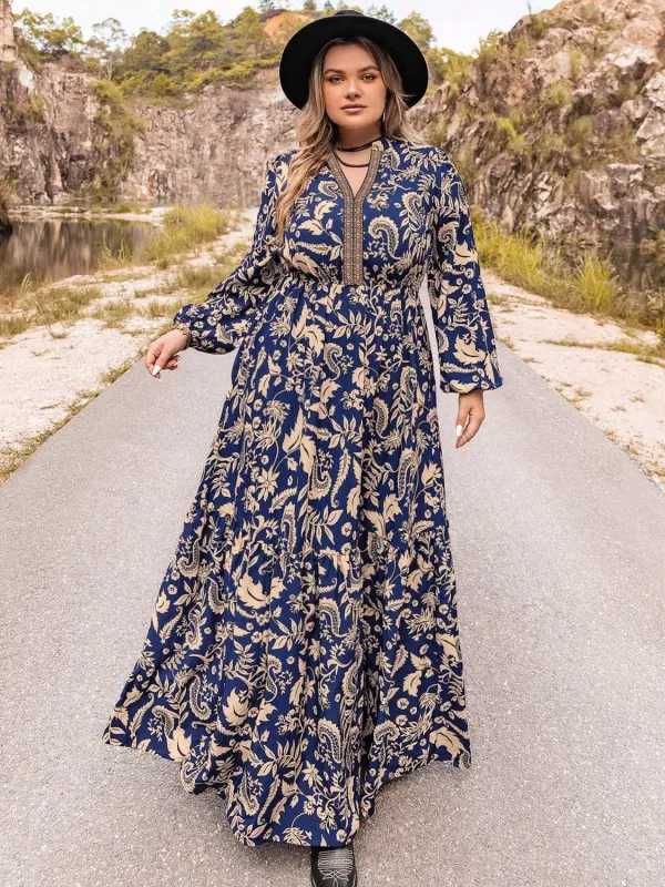 Plus Size Floral Print Long Sleeve Maxi Dress sold by Charming Charlie