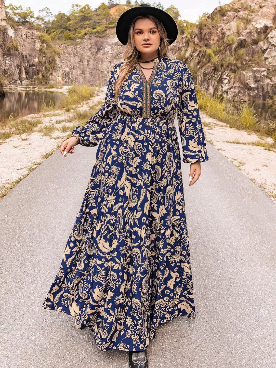 Plus Size Floral Print Long Sleeve Maxi Dress sold by Charming Charlie