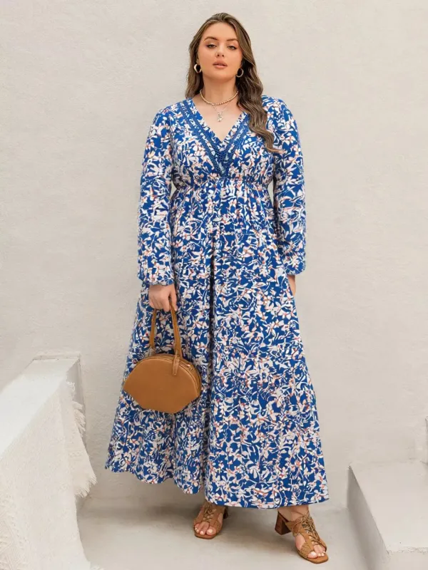 Plus Size Floral Print V-Neck Long Sleeve Maxi Dress sold by Charming Charlie
