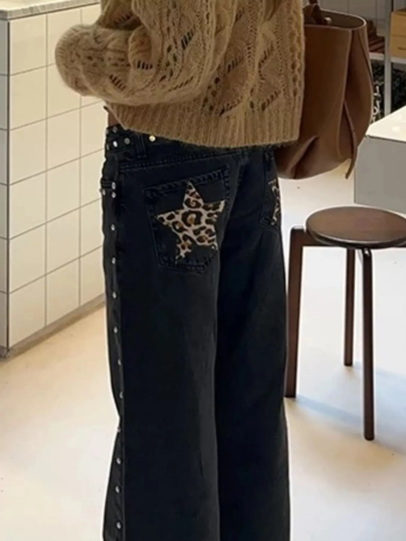 Leopard Star Patches Wide Leg Jeans sold by Charming Charlie product image thumbnail 4