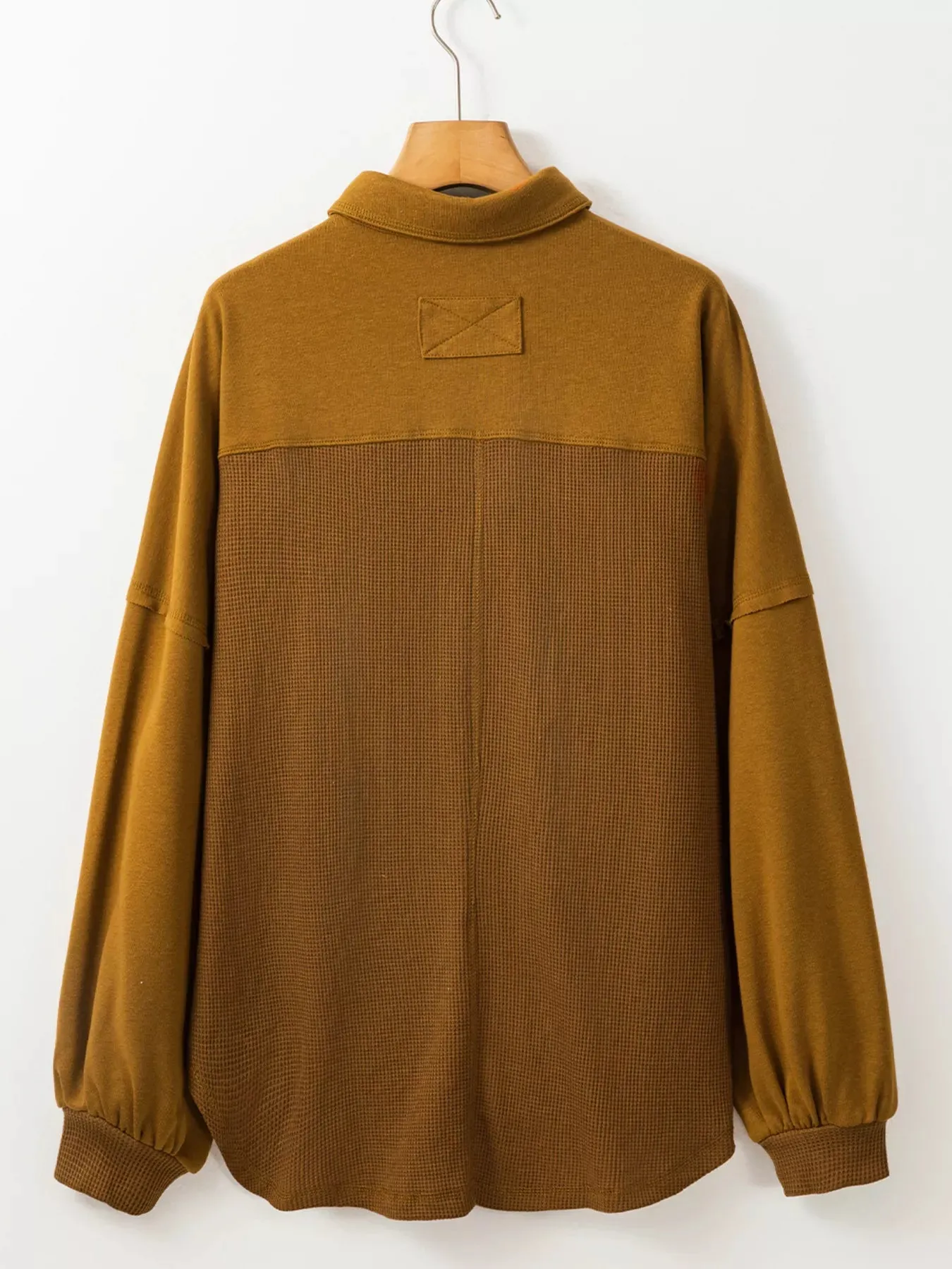 Waffle Knit Patchwork Exposed Seam Loose Shacket sold by Charming Charlie product image thumbnail 5