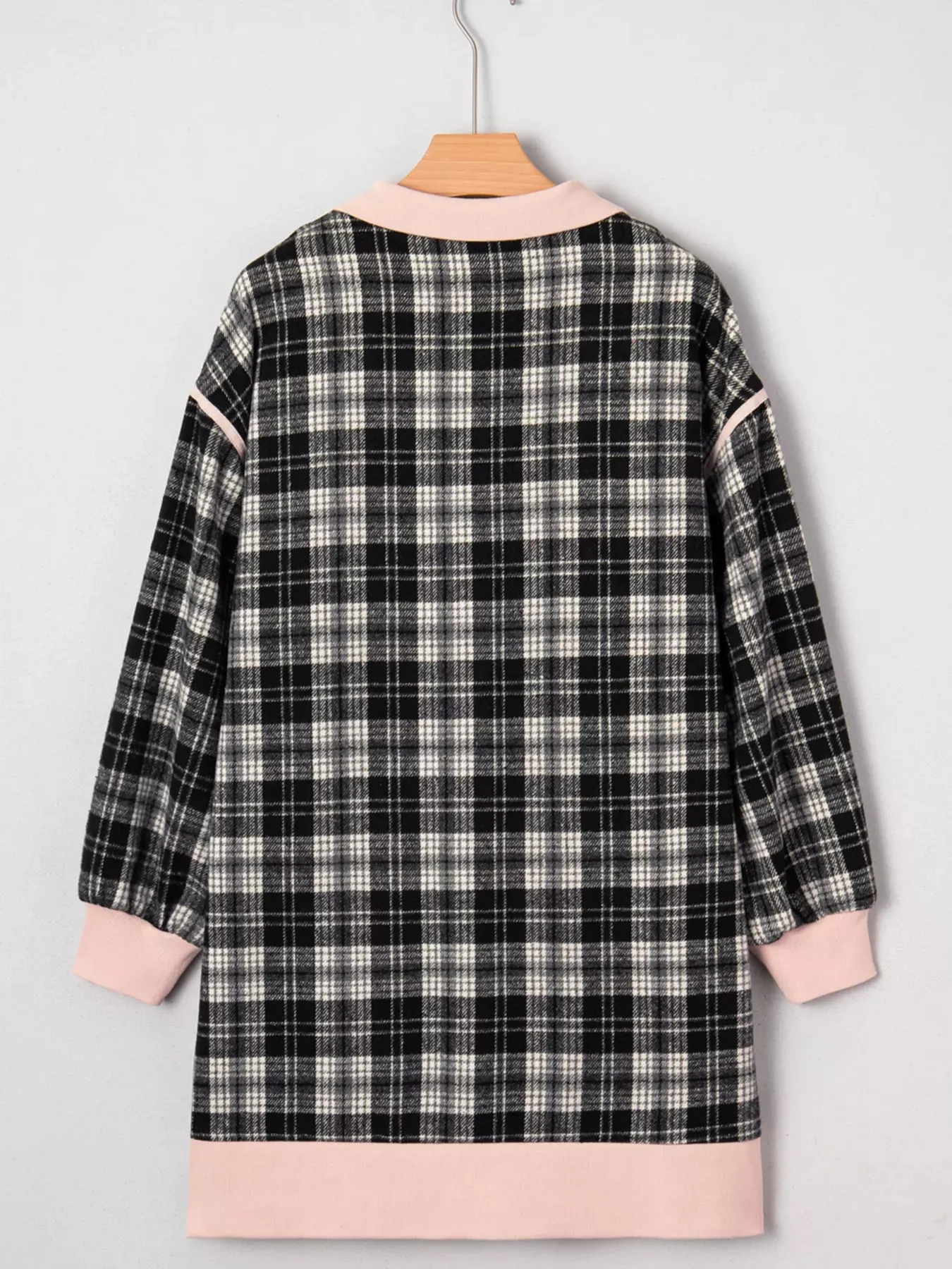 Plaid Polo Collar Zip up Contrast Trim Shift Long Sleeve Mini Dress sold by Charming Charlie product image thumbnail 5
