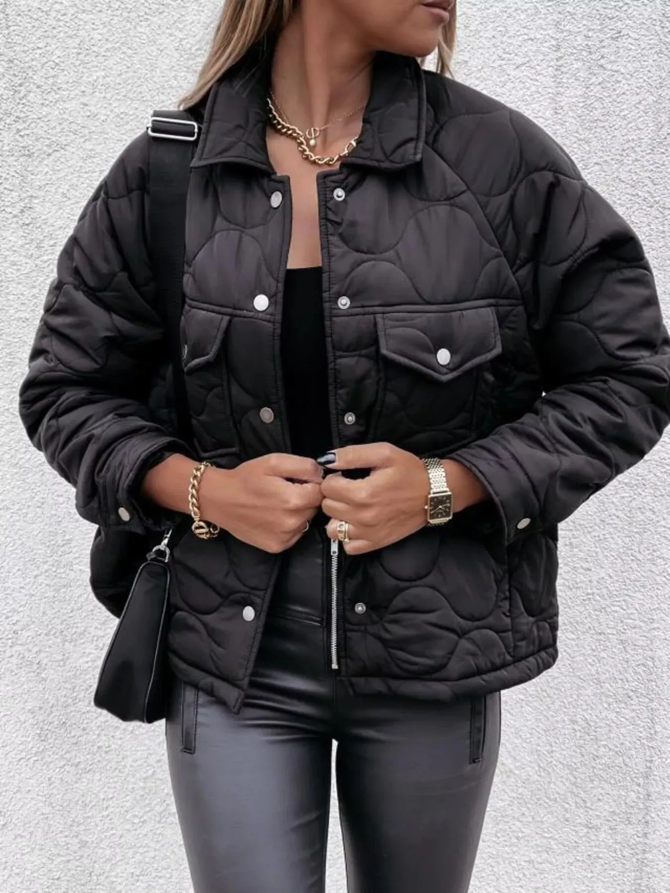 Quilted Snap-Down Casual Jacket sold by Charming Charlie