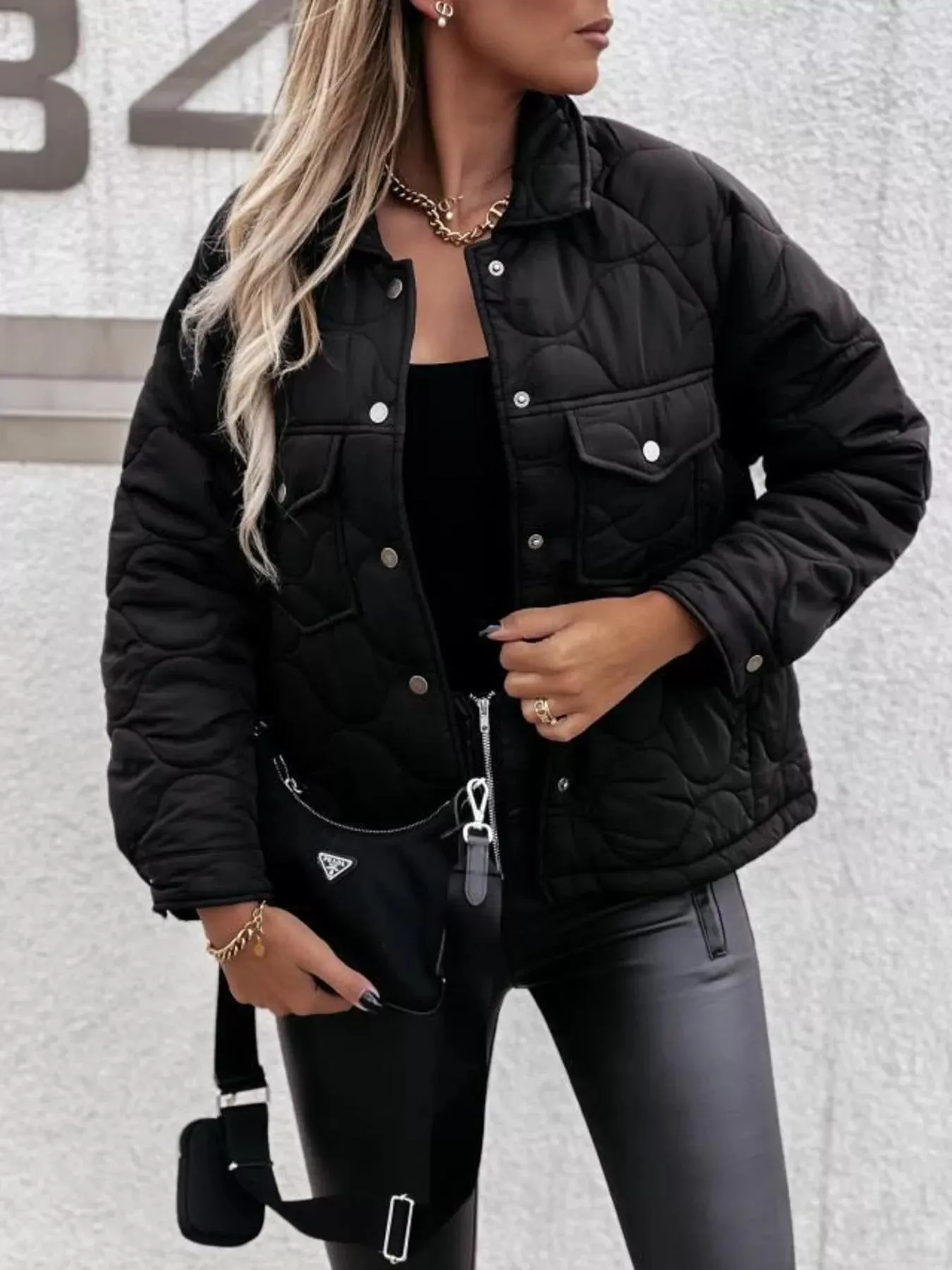 Quilted Snap-Down Casual Jacket sold by Charming Charlie product image thumbnail 2