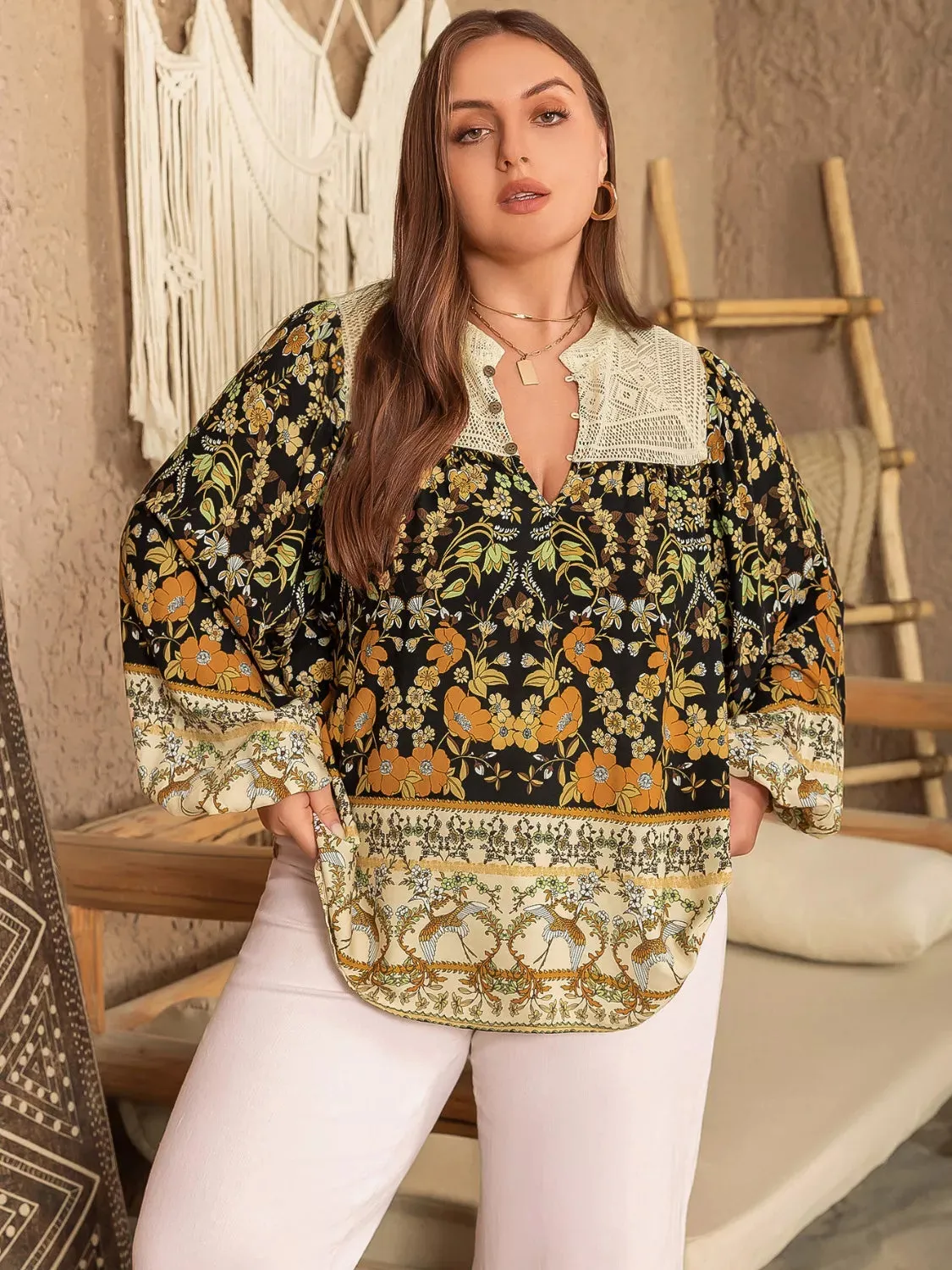 Plus Size Floral Print Notched Blouse sold by Charming Charlie product image thumbnail 5