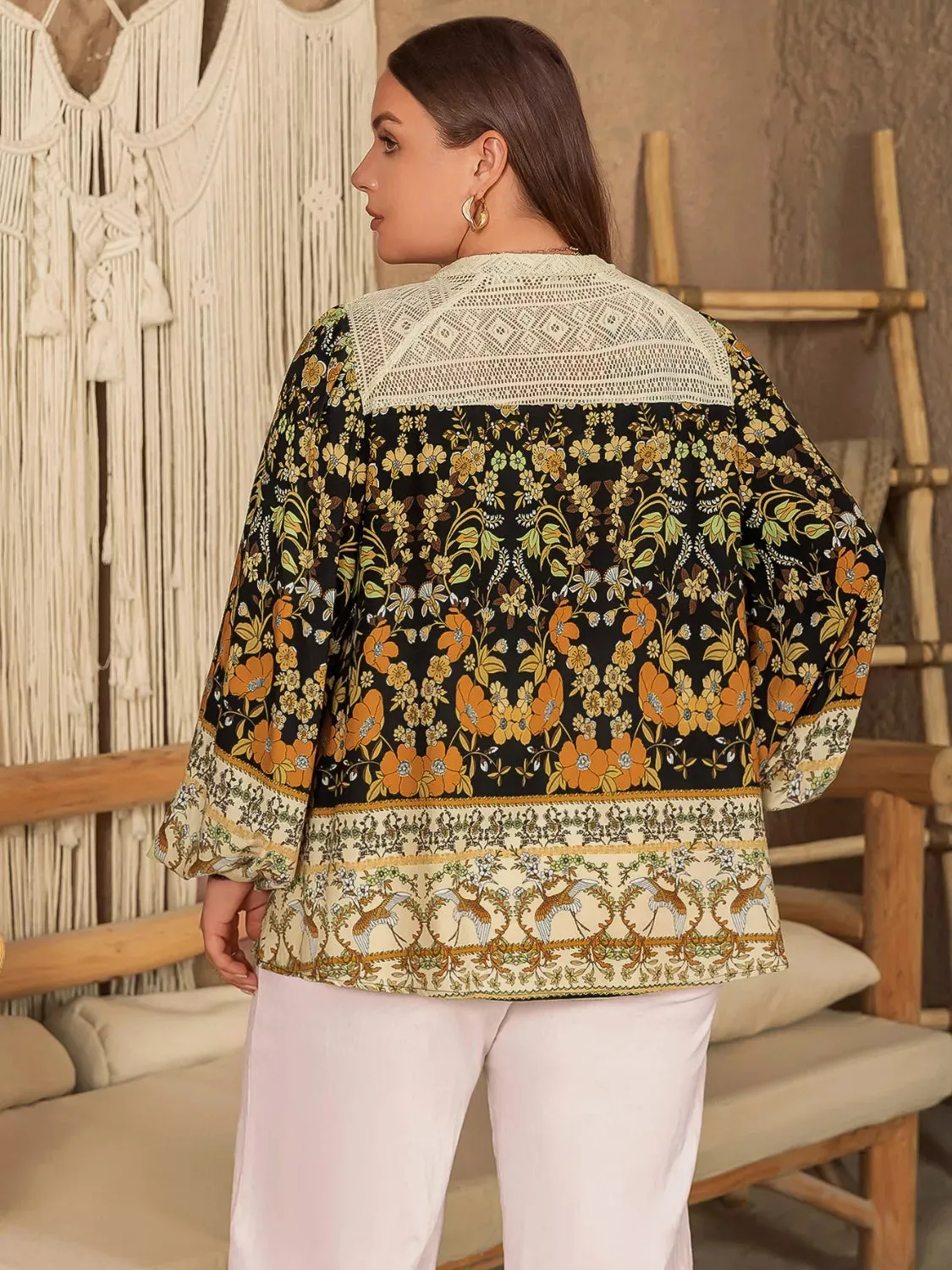 Plus Size Floral Print Notched Blouse sold by Charming Charlie product image thumbnail 2
