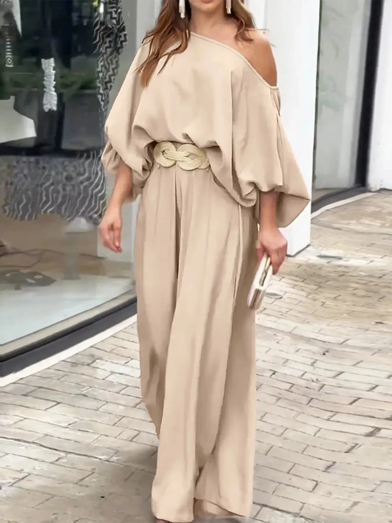 Plus Size One-Shoulder Top and Wide Leg Pants Set sold by Charming Charlie product image thumbnail 5