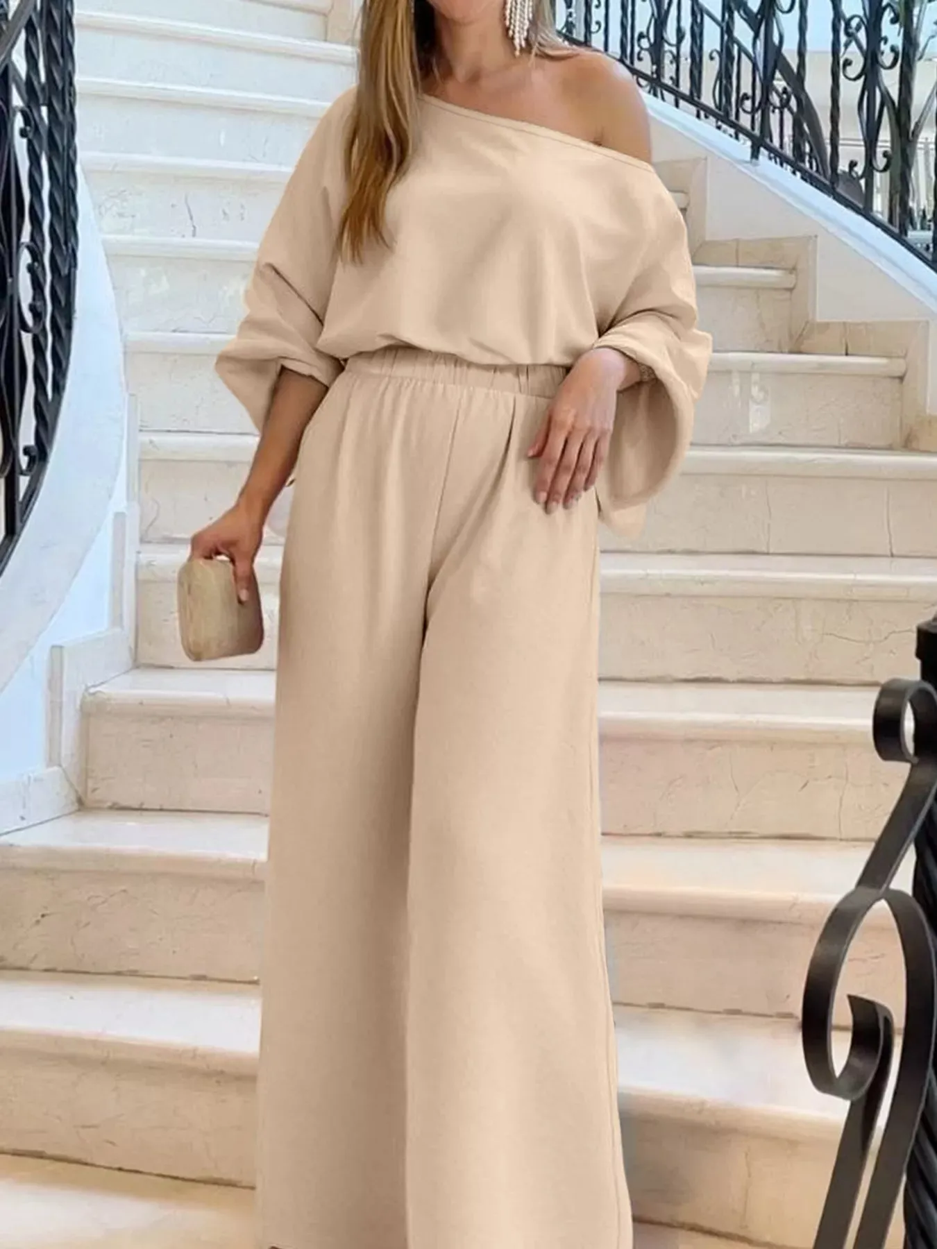 Plus Size One-Shoulder Top and Wide Leg Pants Set sold by Charming Charlie product image thumbnail 2