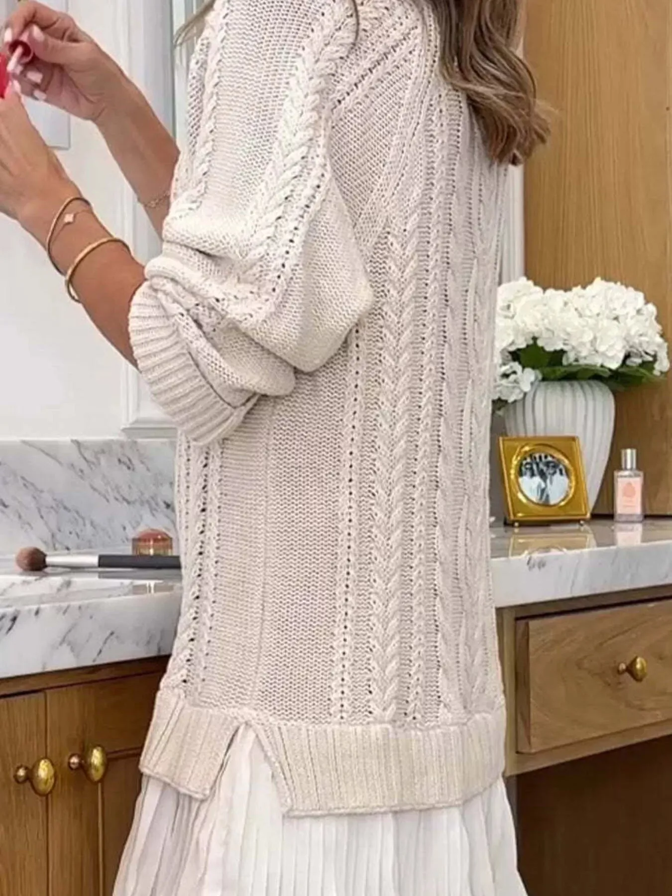 Full Size Cable Knit Pleated Hem Sweater Dress Plus Size sold by Charming Charlie product image thumbnail 3