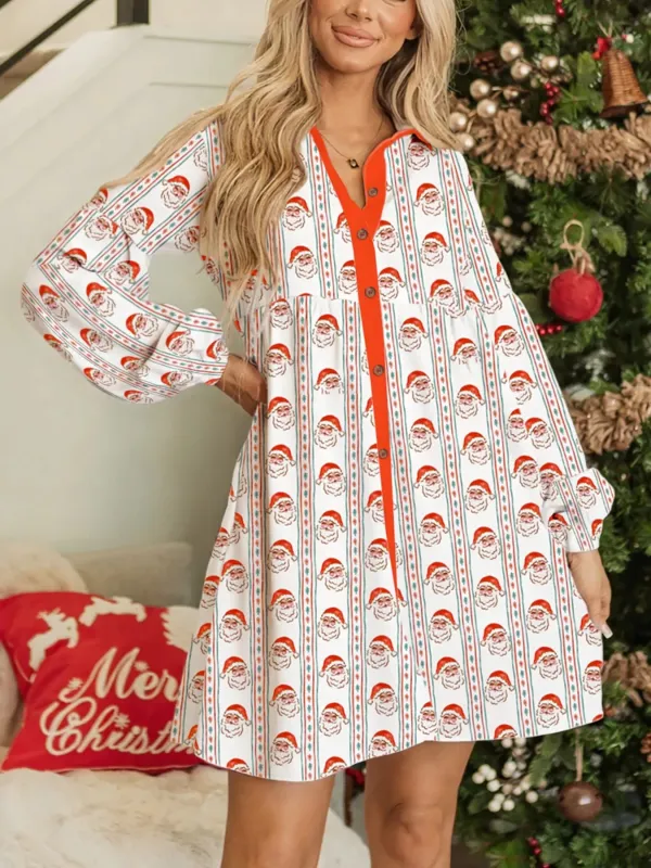 Christmas Santa Print Button Front Mini Dress sold by Charming Charlie