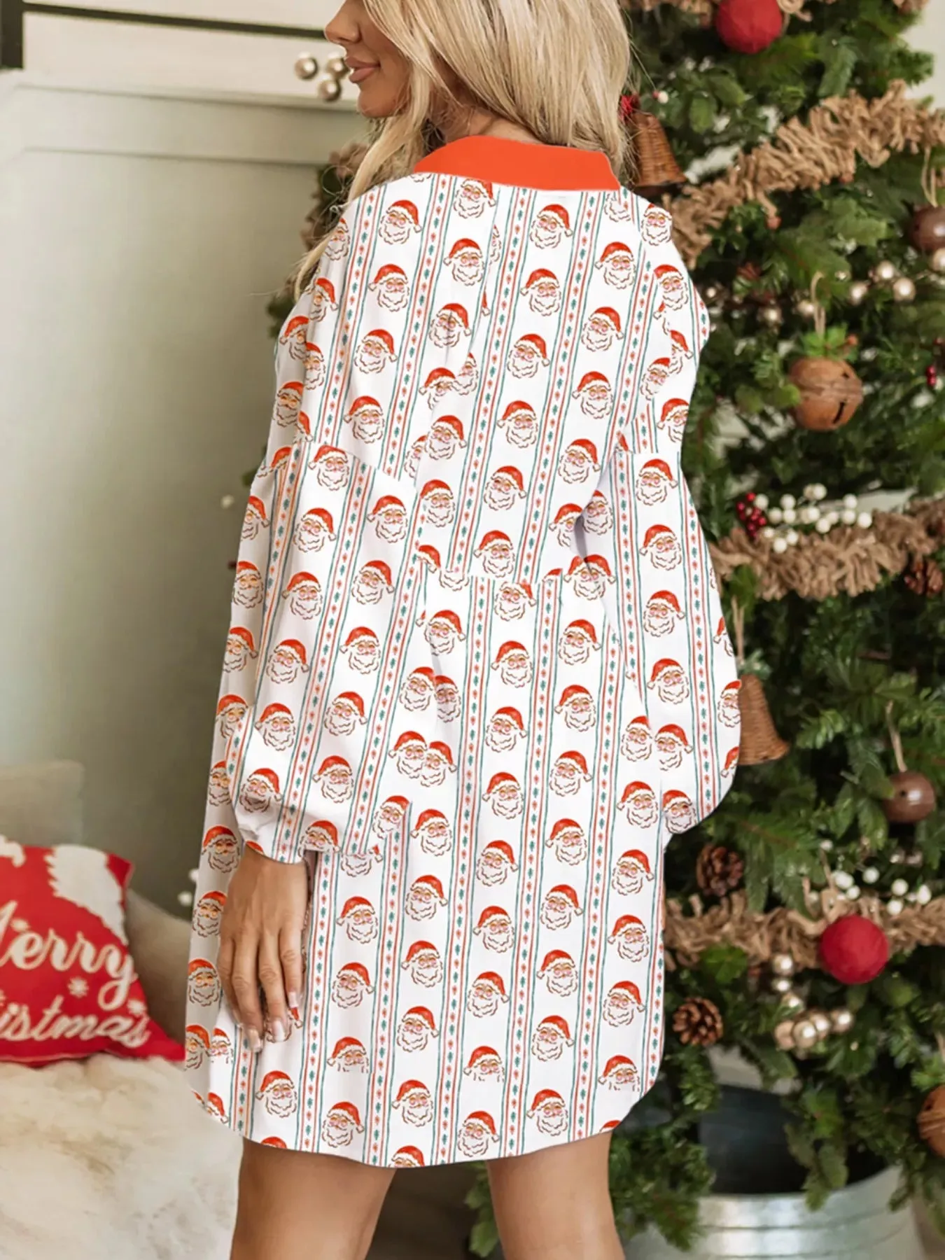 Christmas Santa Print Button Front Mini Dress sold by Charming Charlie product image thumbnail 2