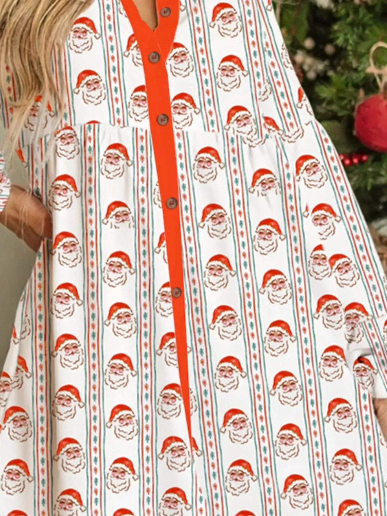 Christmas Santa Print Button Front Mini Dress sold by Charming Charlie product image thumbnail 3