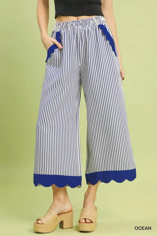 Umgee Stripe Scallop Hem Wide Leg Pants sold by Charming Charlie