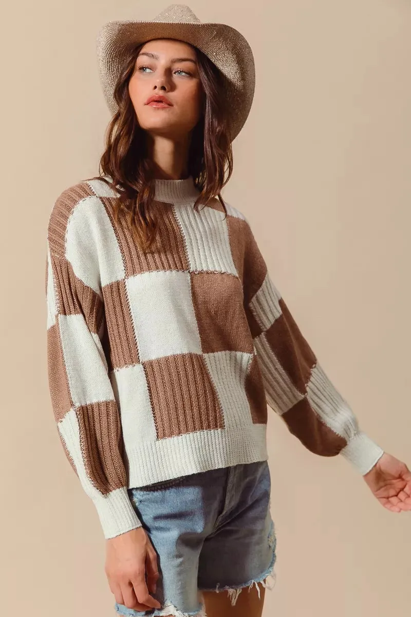 SO ME Ribbed Color Block Checkered Plaid Sweater sold by Charming Charlie product image thumbnail 3