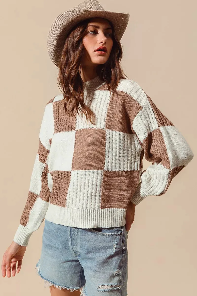 SO ME Ribbed Color Block Checkered Plaid Sweater sold by Charming Charlie product image thumbnail 4
