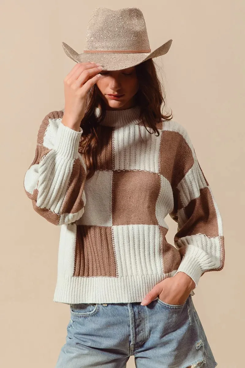 SO ME Ribbed Color Block Checkered Plaid Sweater sold by Charming Charlie product image thumbnail 5