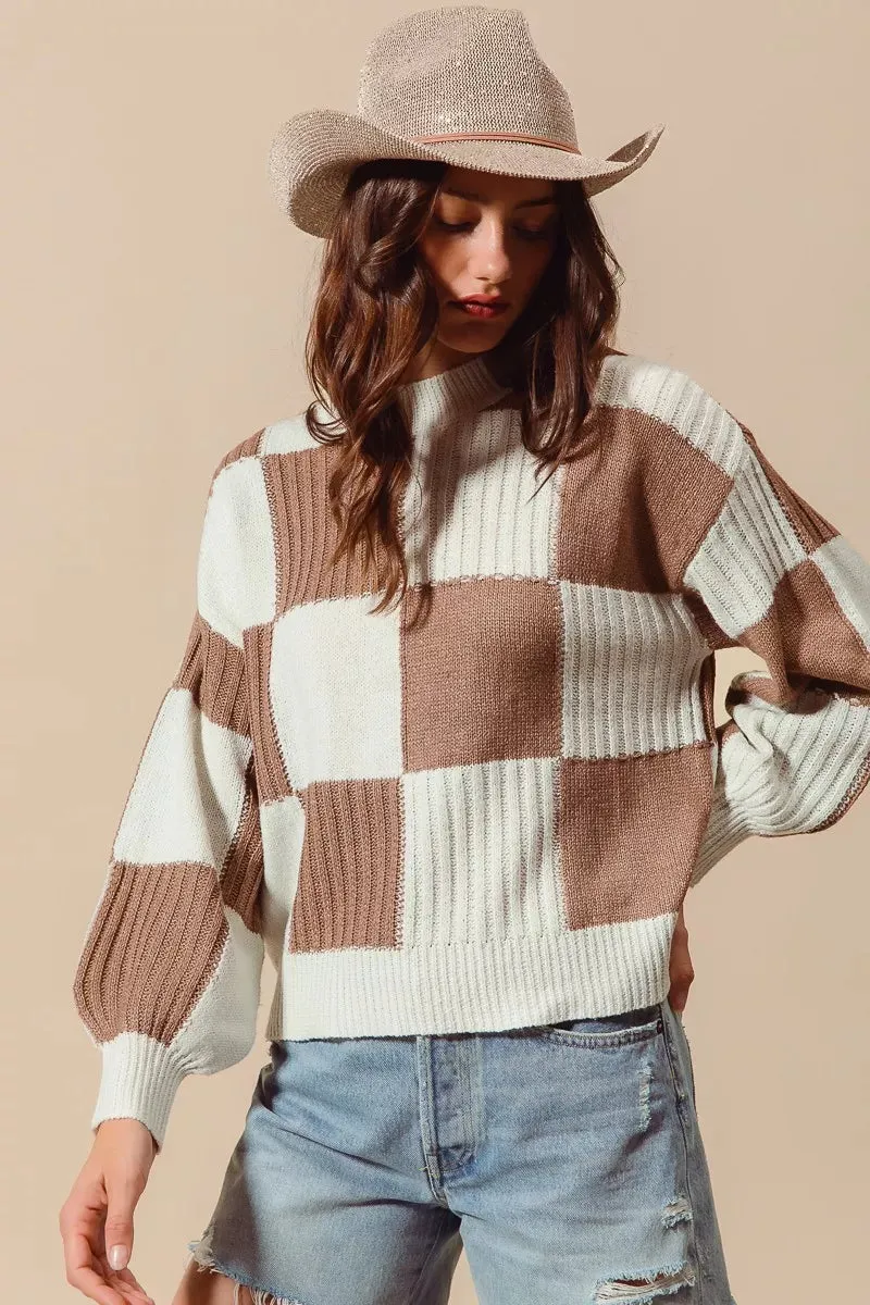 SO ME Ribbed Color Block Checkered Plaid Sweater sold by Charming Charlie product image thumbnail 2