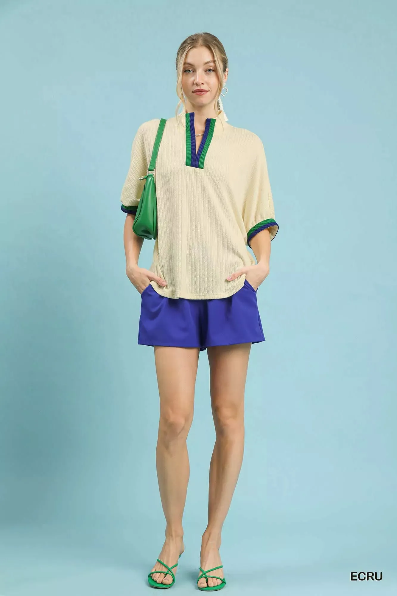 Umgee Textured Knit Top with Striped Contrast Trim sold by Charming Charlie product image thumbnail 4