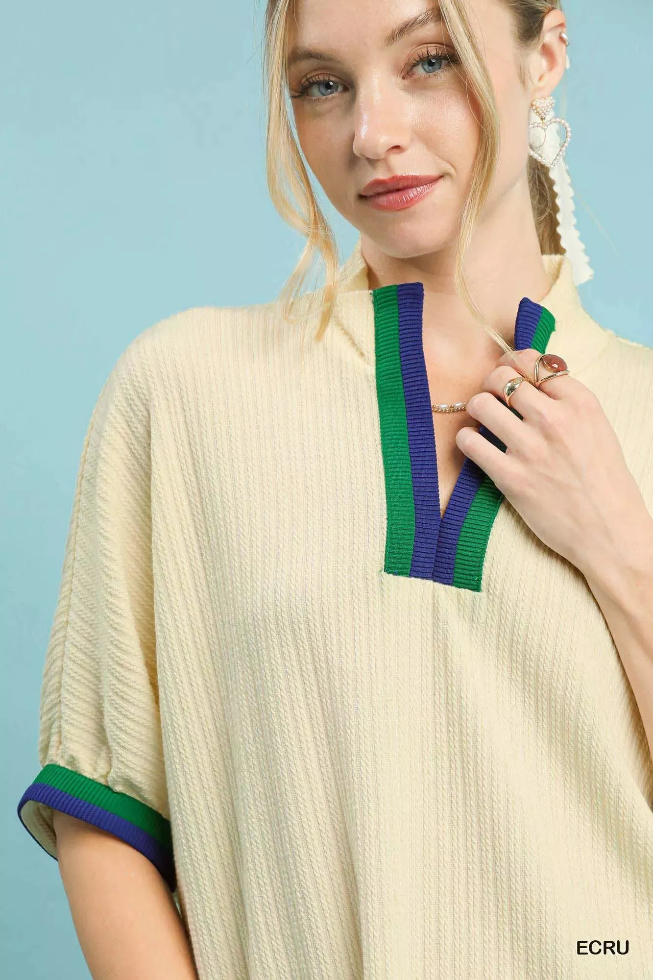 Umgee Textured Knit Top with Striped Contrast Trim sold by Charming Charlie product image thumbnail 5