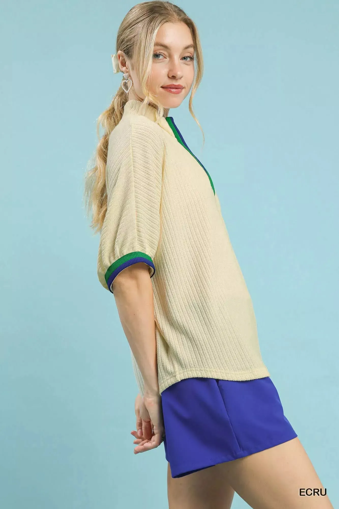 Umgee Textured Knit Top with Striped Contrast Trim sold by Charming Charlie product image thumbnail 2