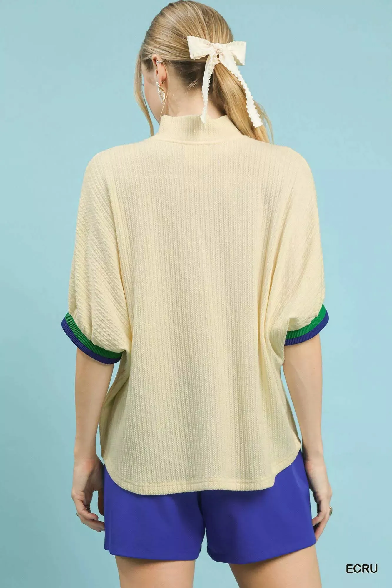 Umgee Textured Knit Top with Striped Contrast Trim sold by Charming Charlie product image thumbnail 3