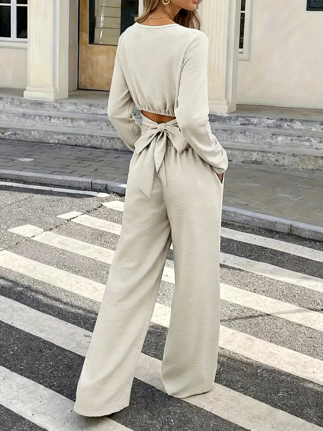 Long Sleeve Crop Top and Wide Leg Pants Set sold by Charming Charlie product image thumbnail 2