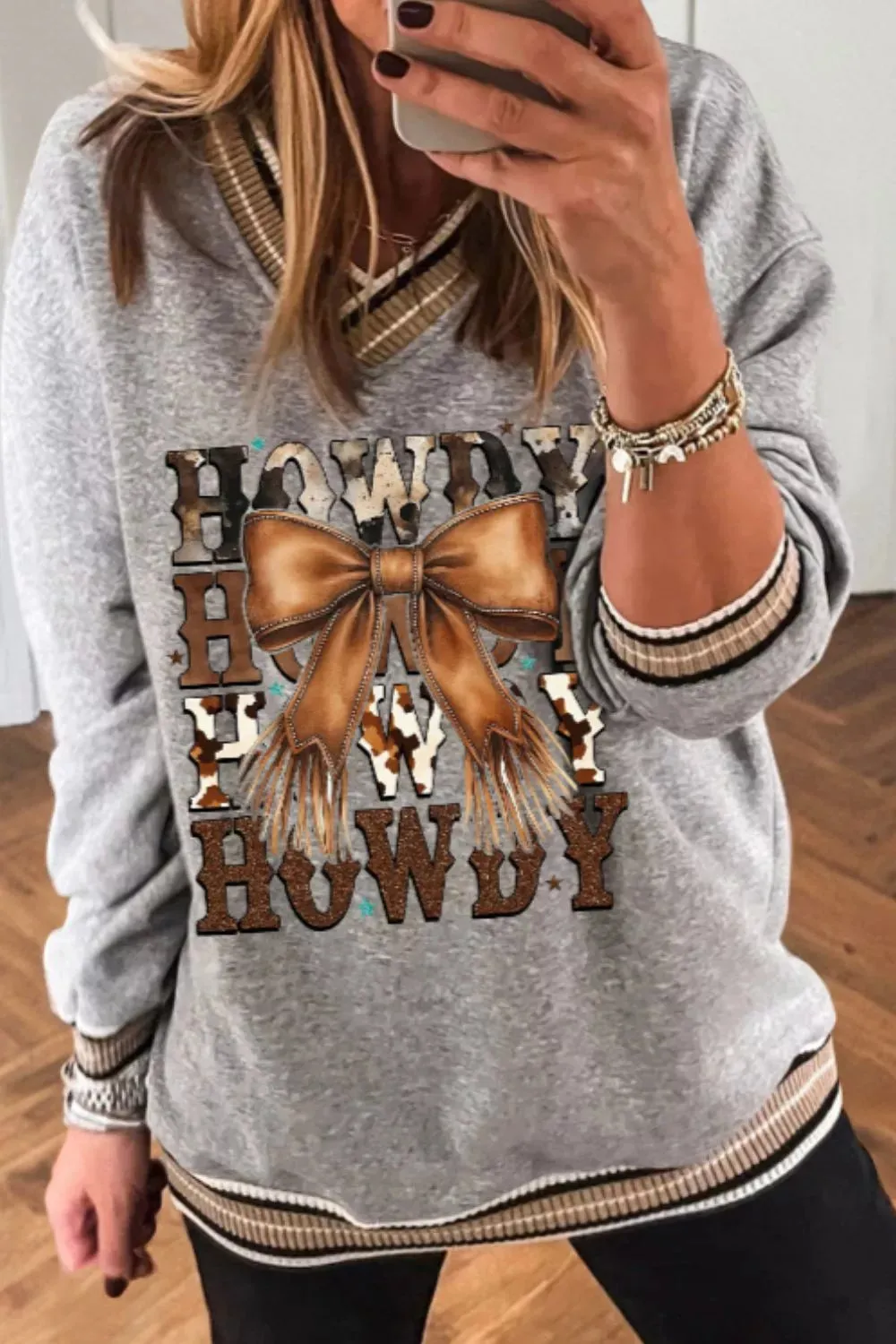 Howdy Graphic V-Neck Sweatshirt sold by Charming Charlie product image thumbnail 3