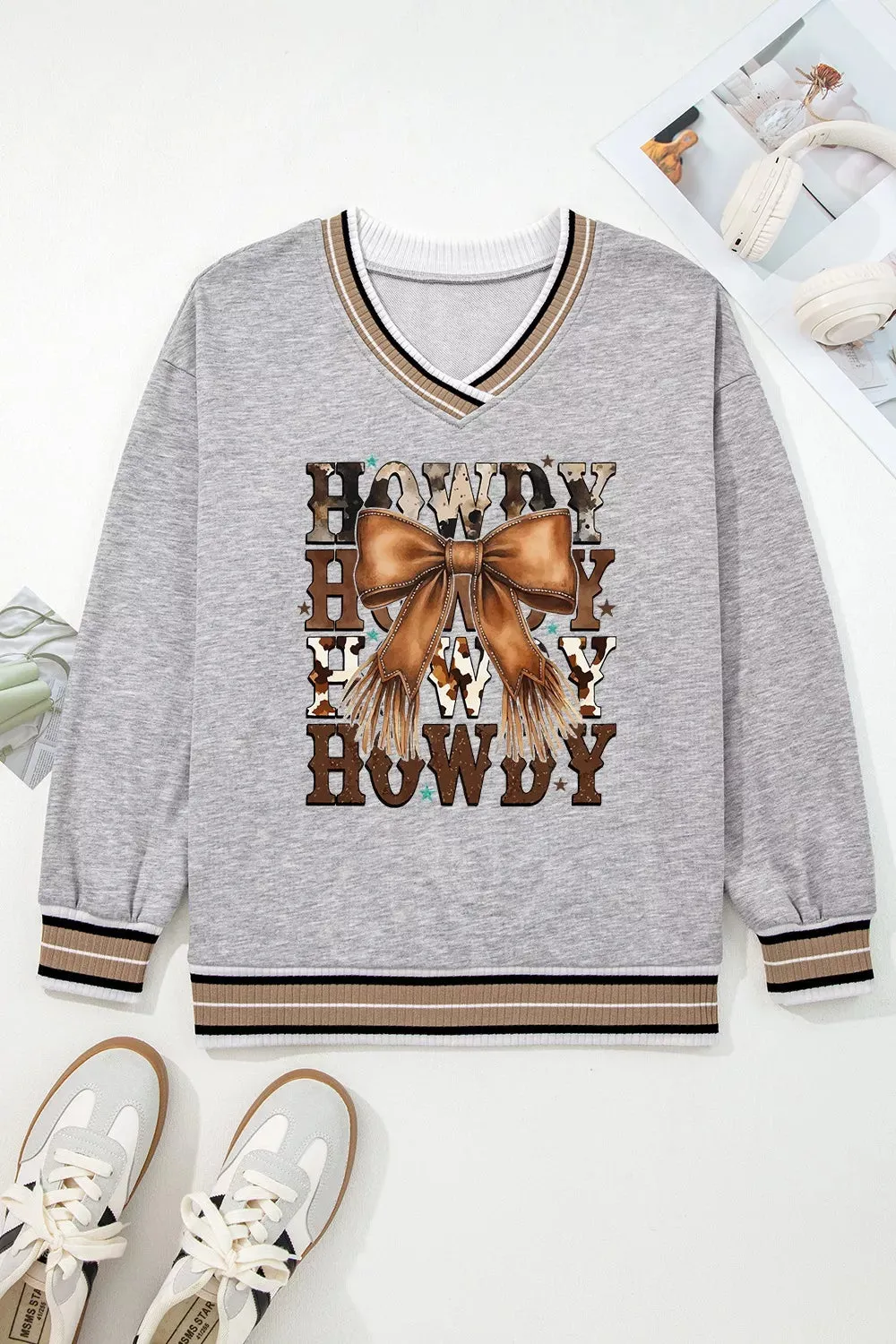 Howdy Graphic V-Neck Sweatshirt sold by Charming Charlie product image thumbnail 4