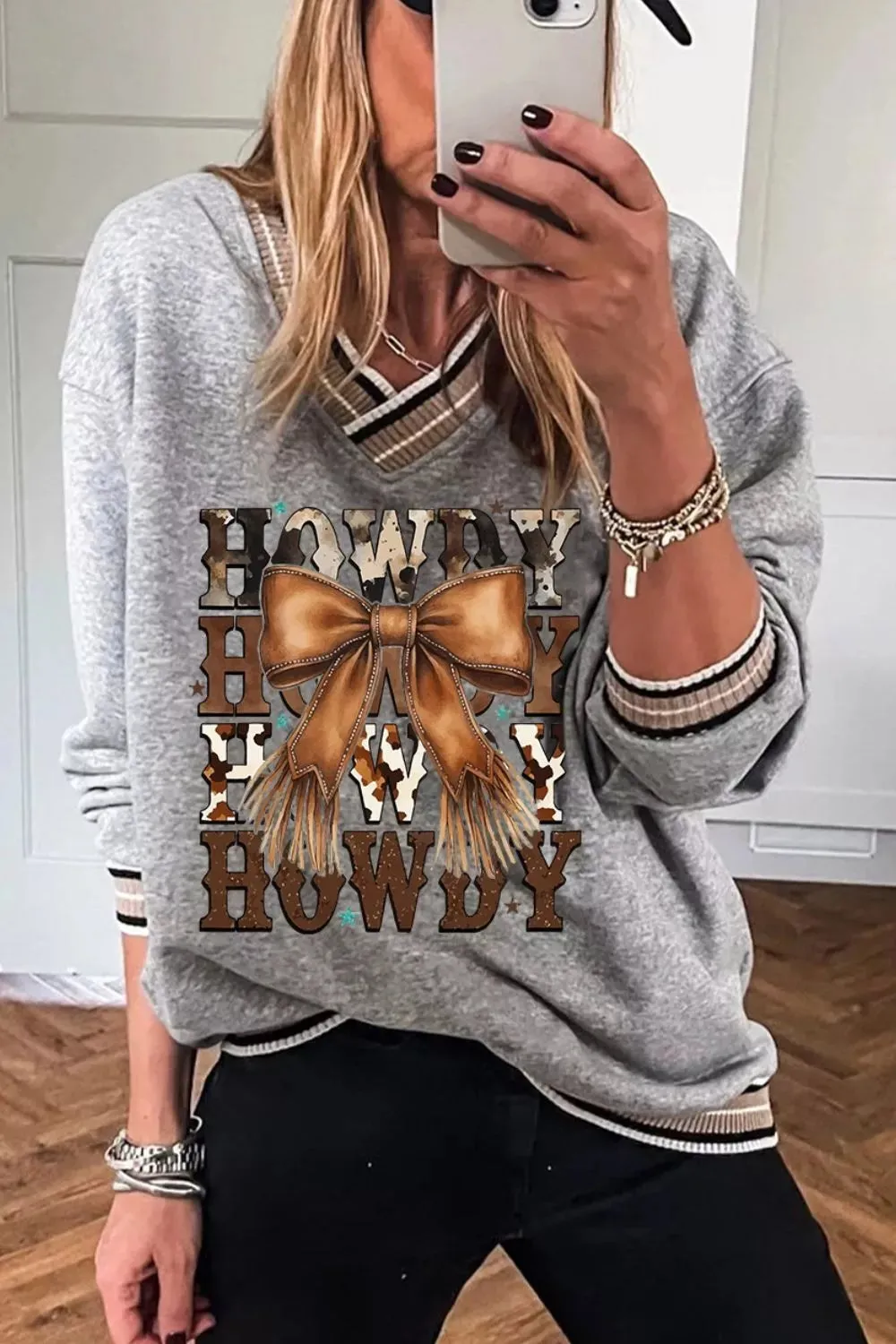Howdy Graphic V-Neck Sweatshirt sold by Charming Charlie product image thumbnail 2