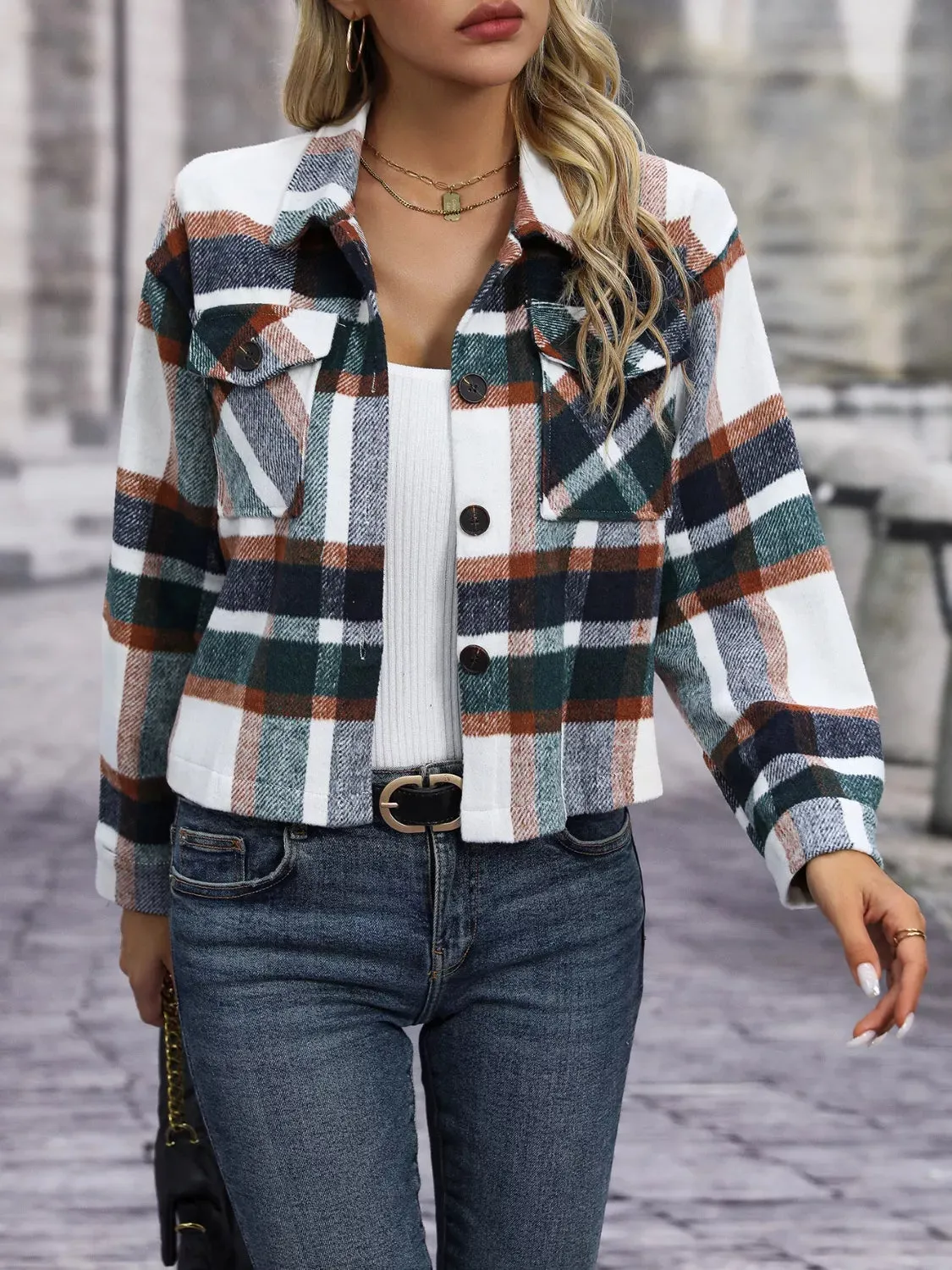 Plaid Button-Up Jacket sold by Charming Charlie product image thumbnail 5