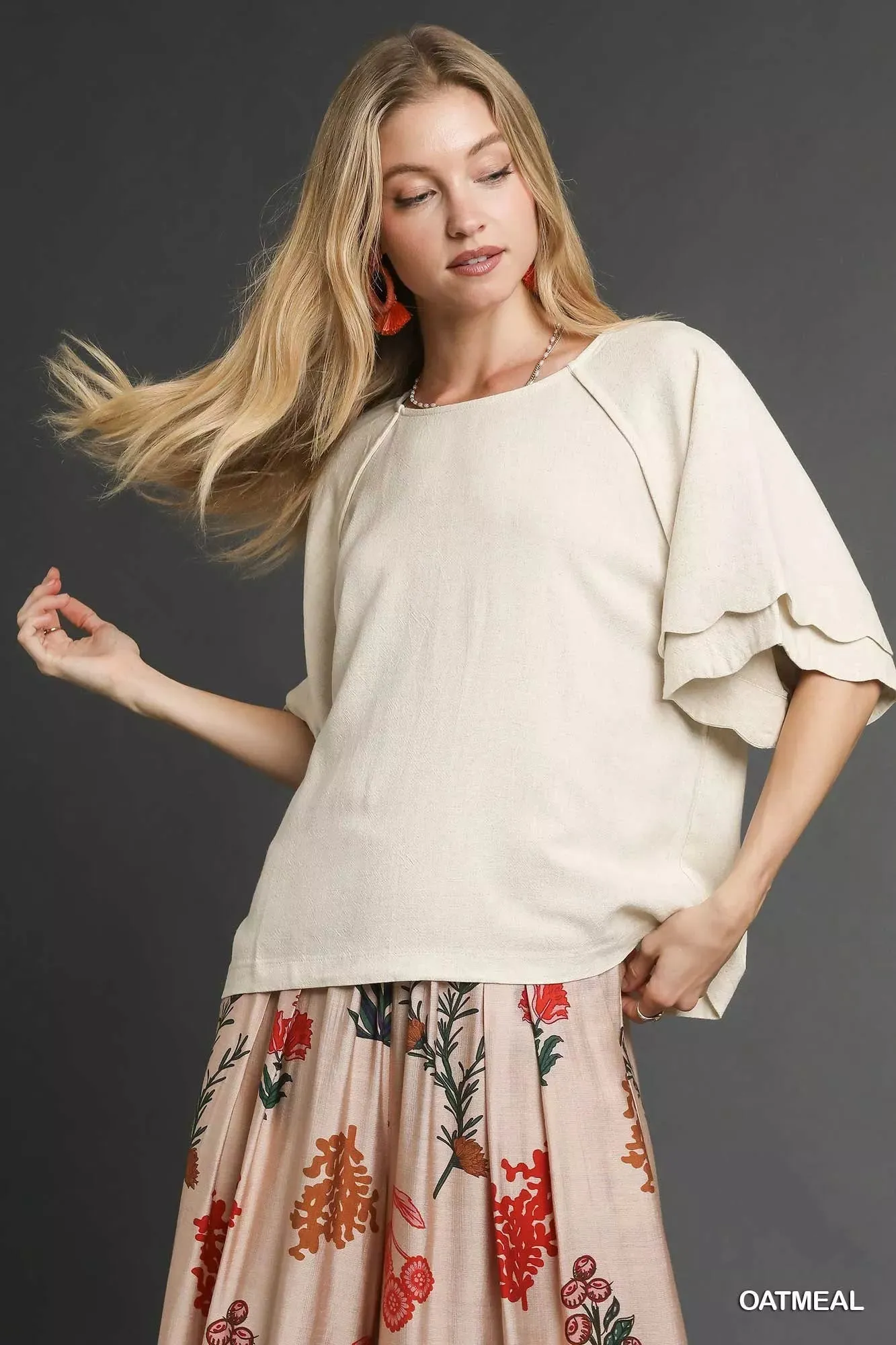 Umgee Linen Scallop Sleeve Boho Top sold by Charming Charlie