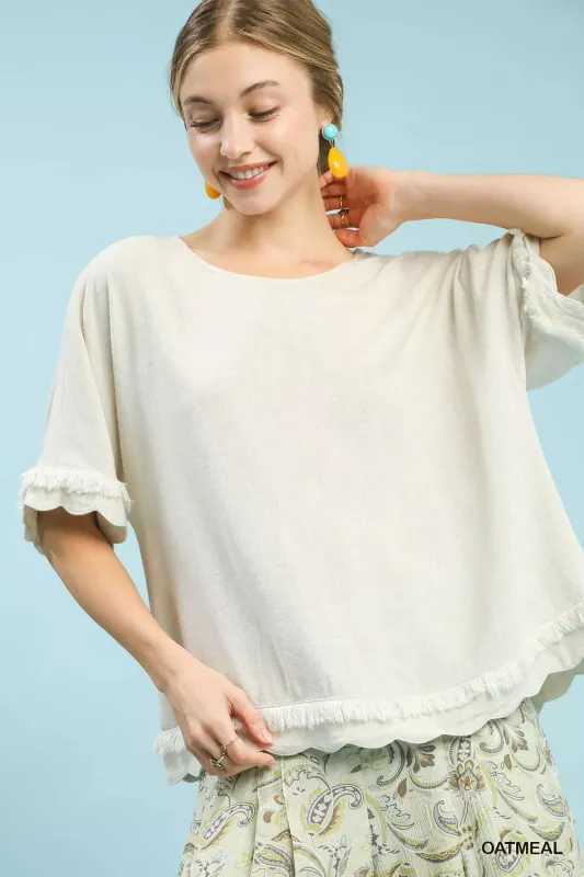 Umgee Linen Frayed Hem Scallop Edge Top sold by Charming Charlie