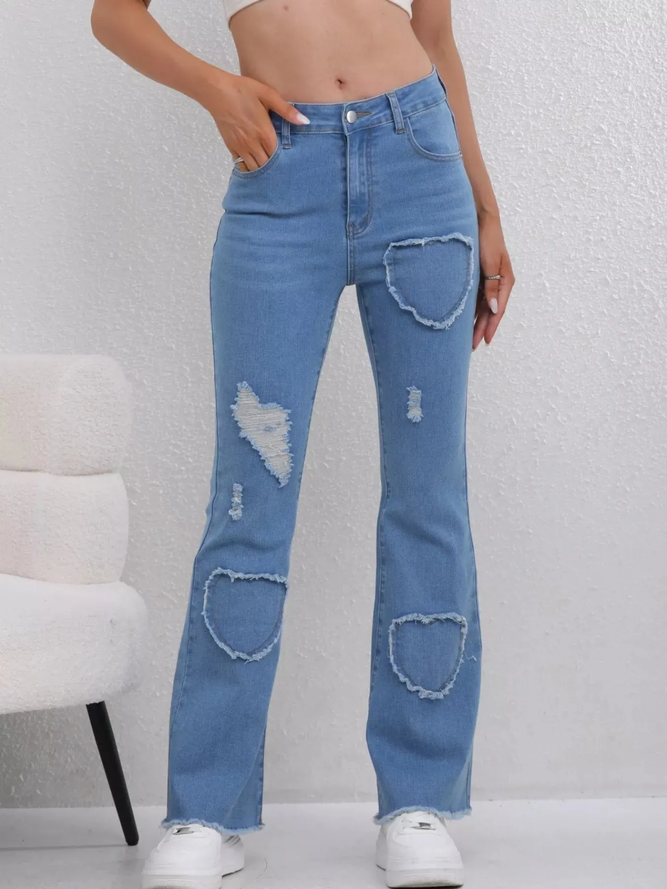 Heart Distressed Flare Jeans sold by Charming Charlie product image thumbnail 5