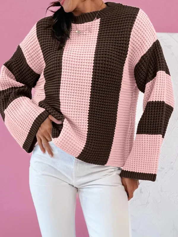 Striped Color Block Waffle Knit Sweater sold by Charming Charlie