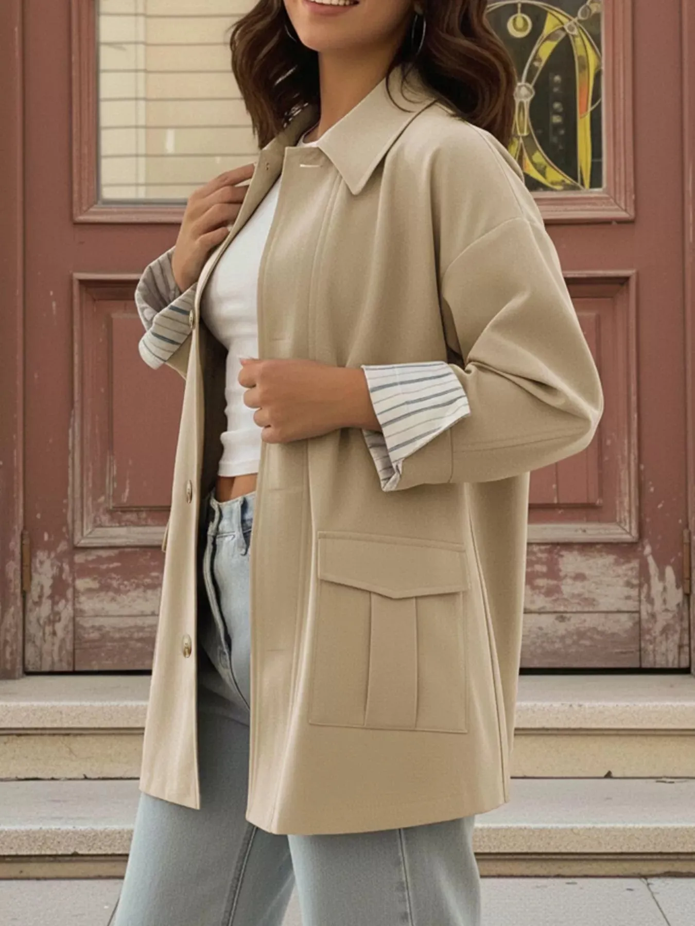 Button-Down Dropped Shoulder Outerwear sold by Charming Charlie product image thumbnail 3