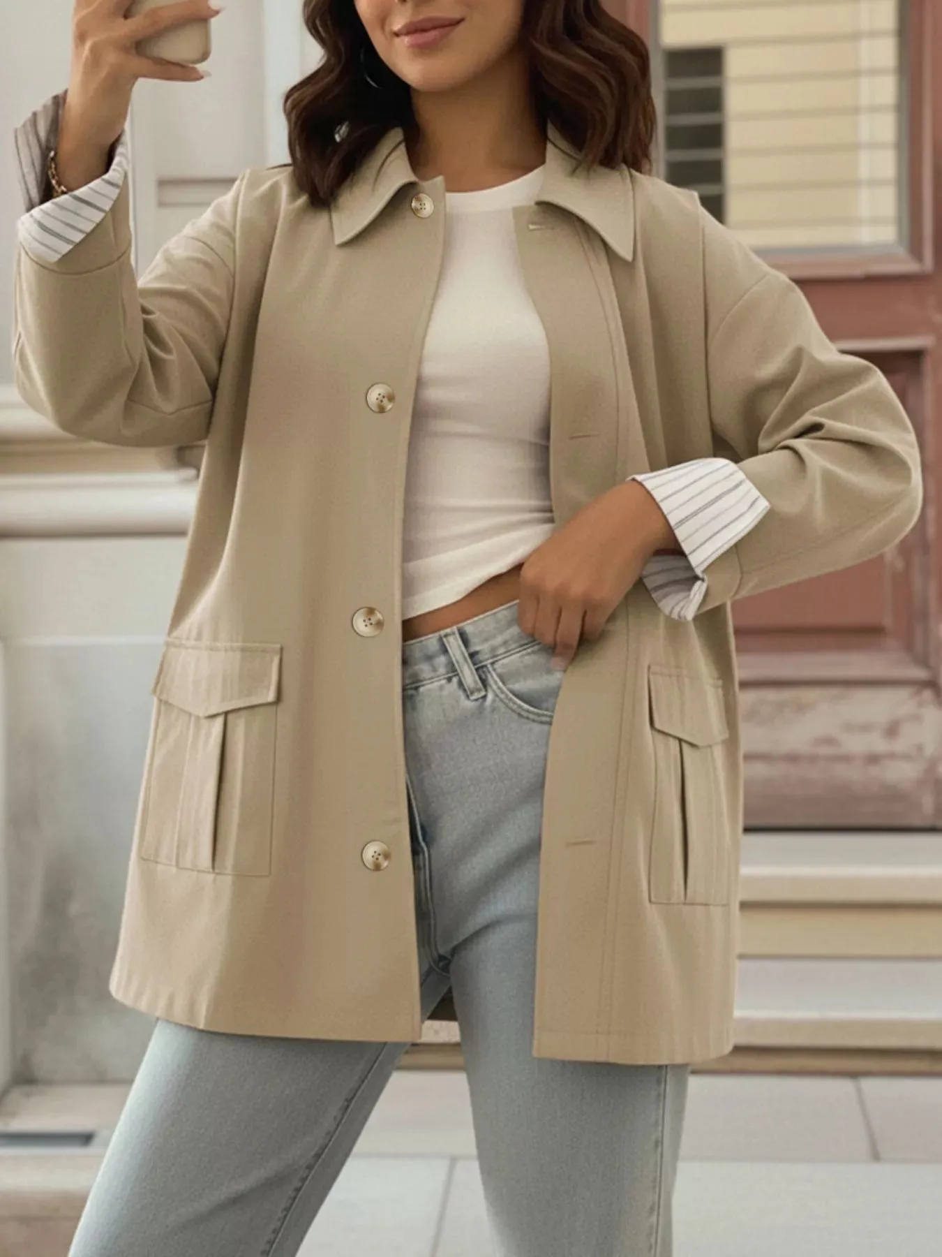 Button-Down Dropped Shoulder Outerwear sold by Charming Charlie product image thumbnail 2