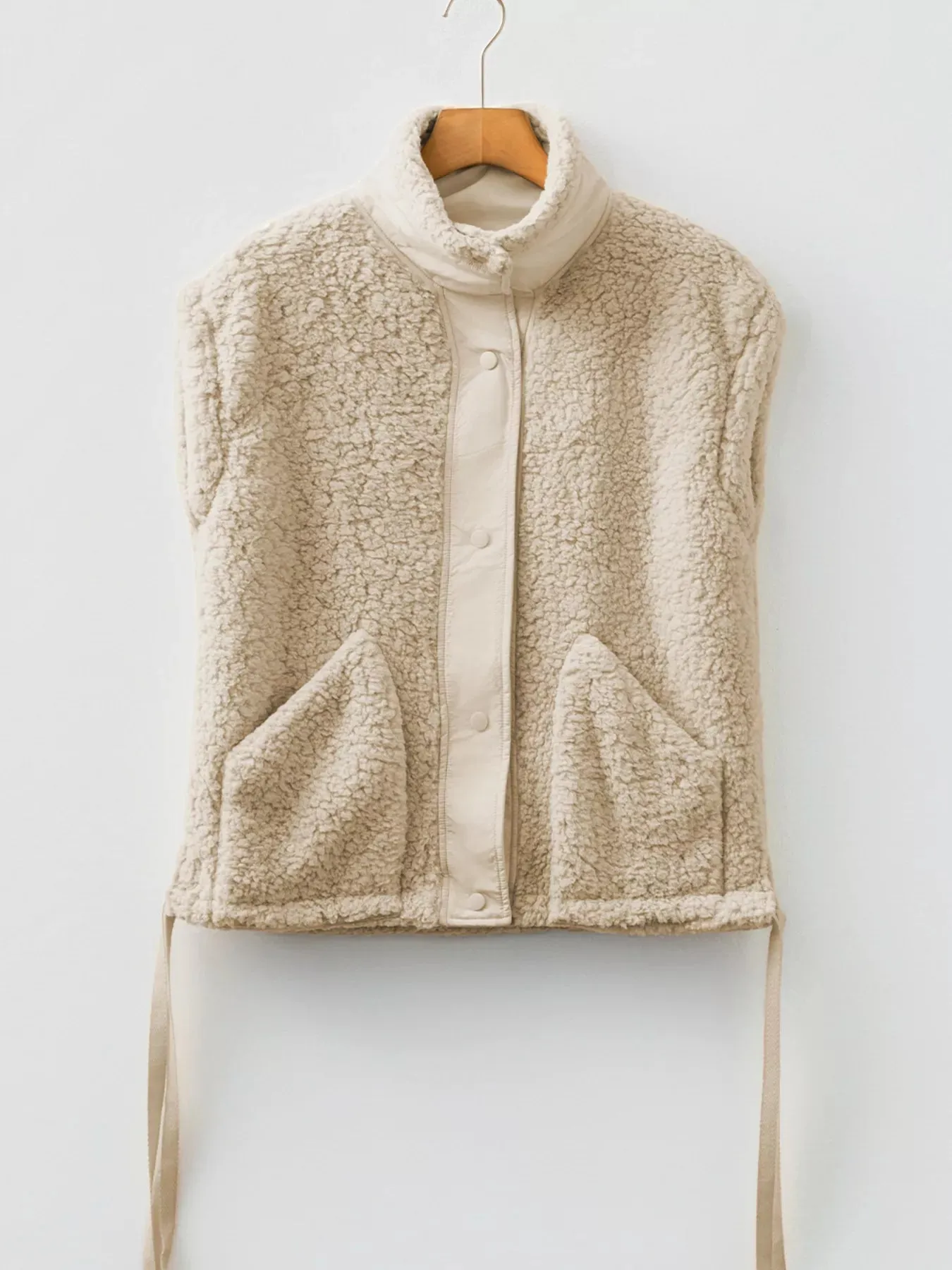 Faux Fur Snap Button Front Knot Side Plush Vest with Pockets sold by Charming Charlie product image thumbnail 4