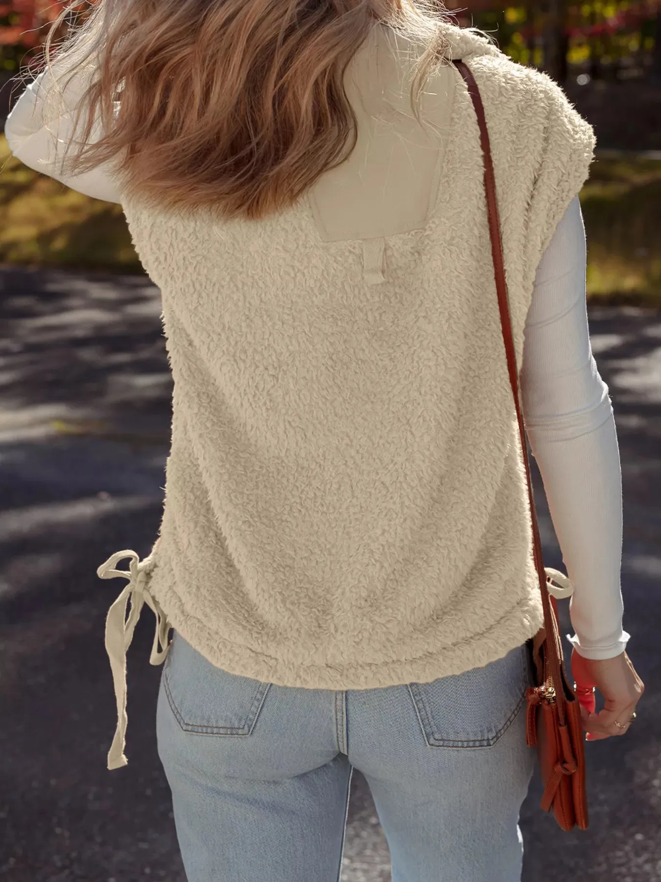 Faux Fur Snap Button Front Knot Side Plush Vest with Pockets sold by Charming Charlie product image thumbnail 2