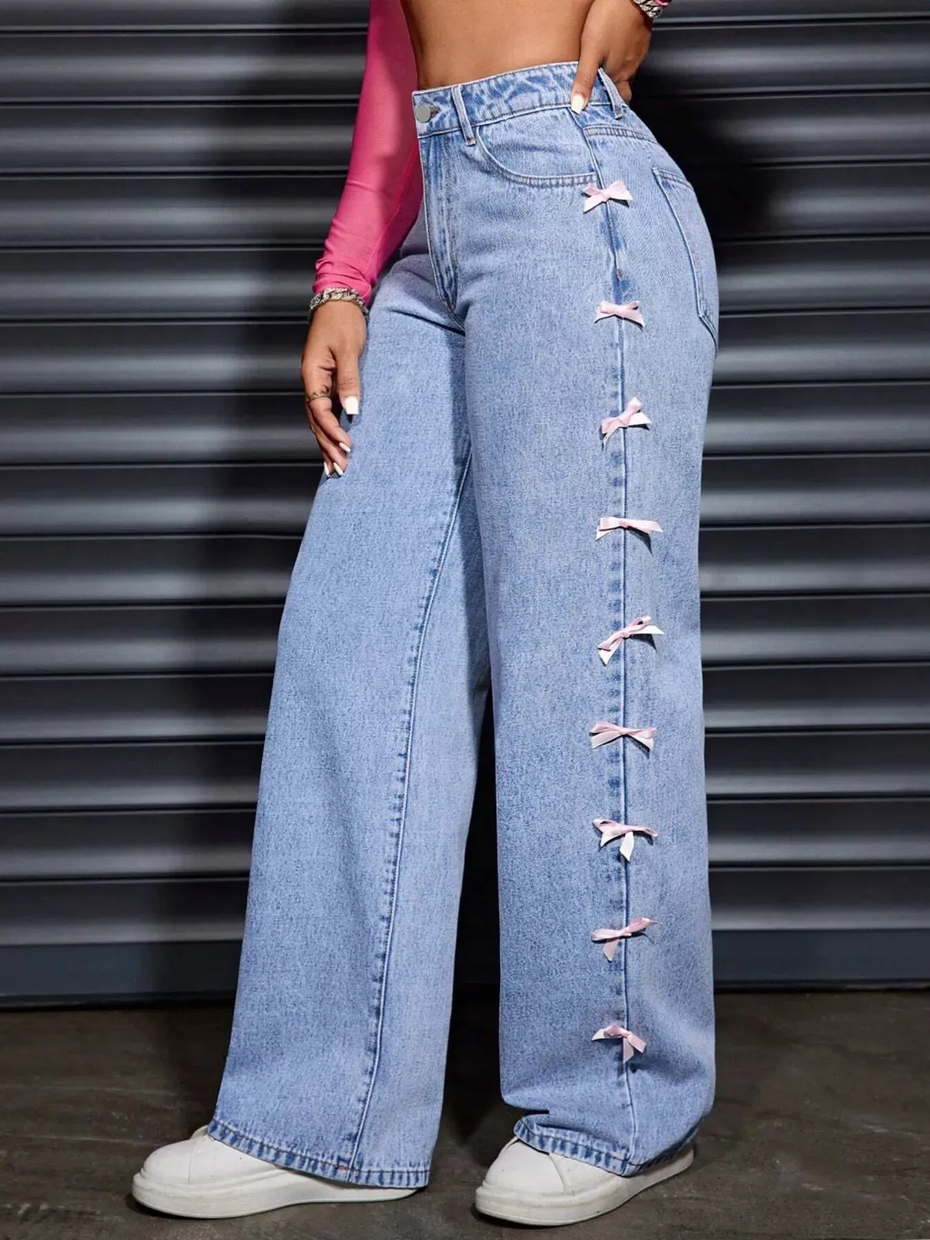 Wide Leg Jeans with Bow Decor sold by Charming Charlie product image thumbnail 2