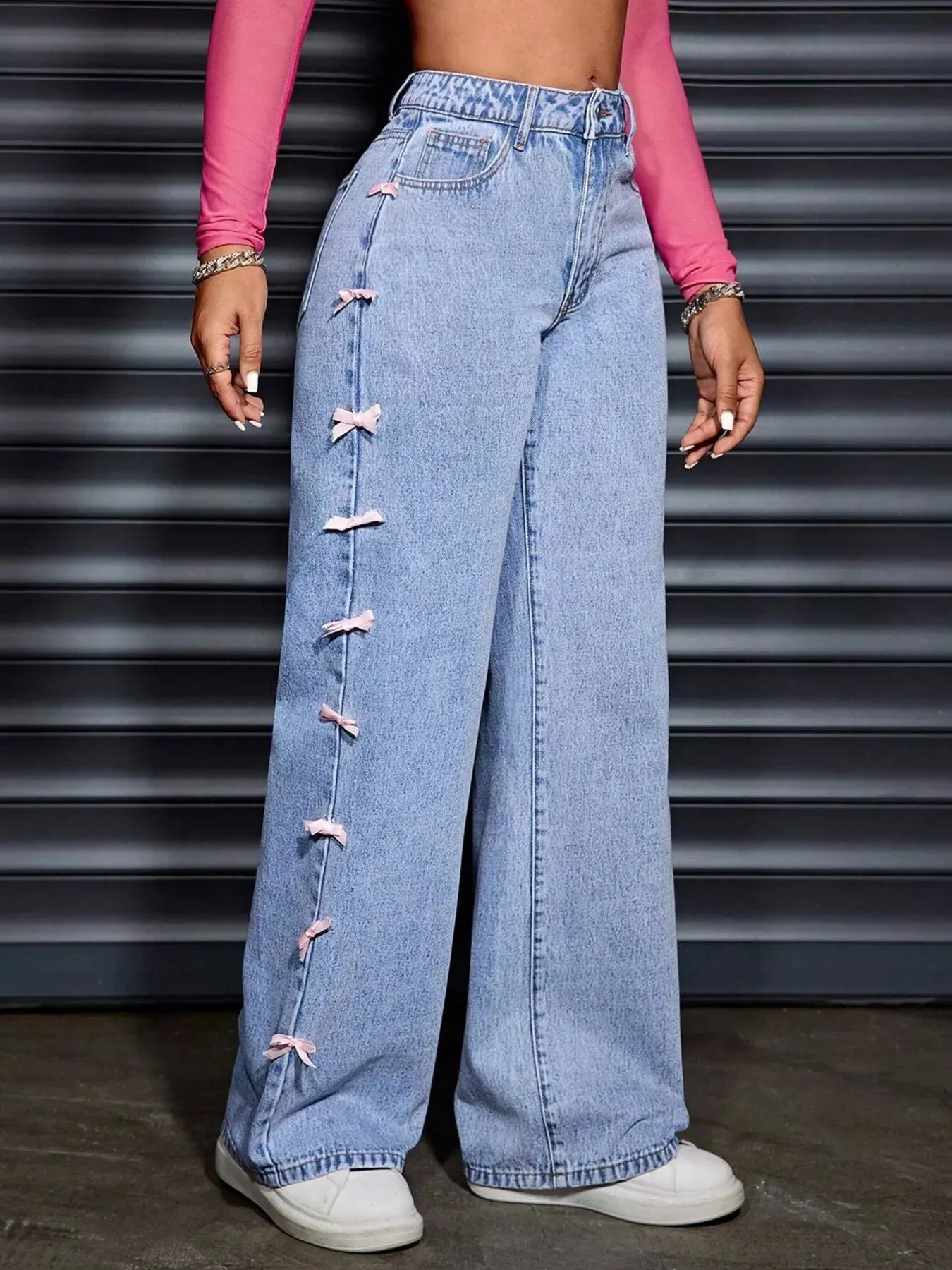 Wide Leg Jeans with Bow Decor sold by Charming Charlie product image thumbnail 3