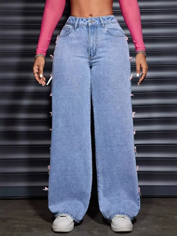 Wide Leg Jeans with Bow Decor sold by Charming Charlie