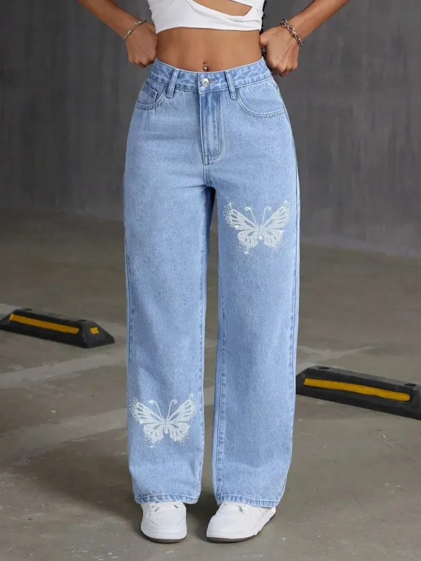Butterfly Embellished Wide Leg Jeans sold by Charming Charlie