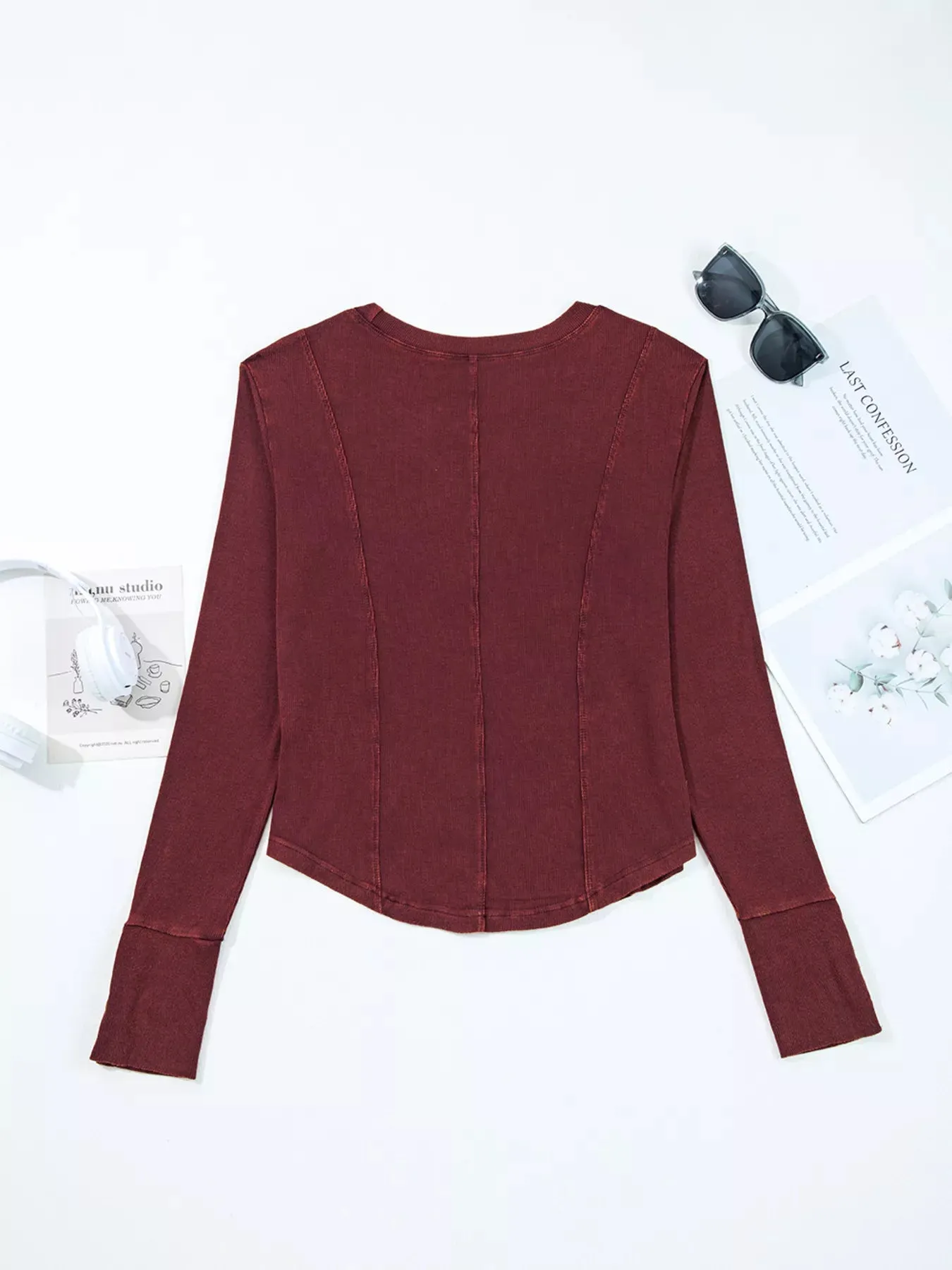 Exposed Seam Ribbed Long Sleeve Top sold by Charming Charlie product image thumbnail 5