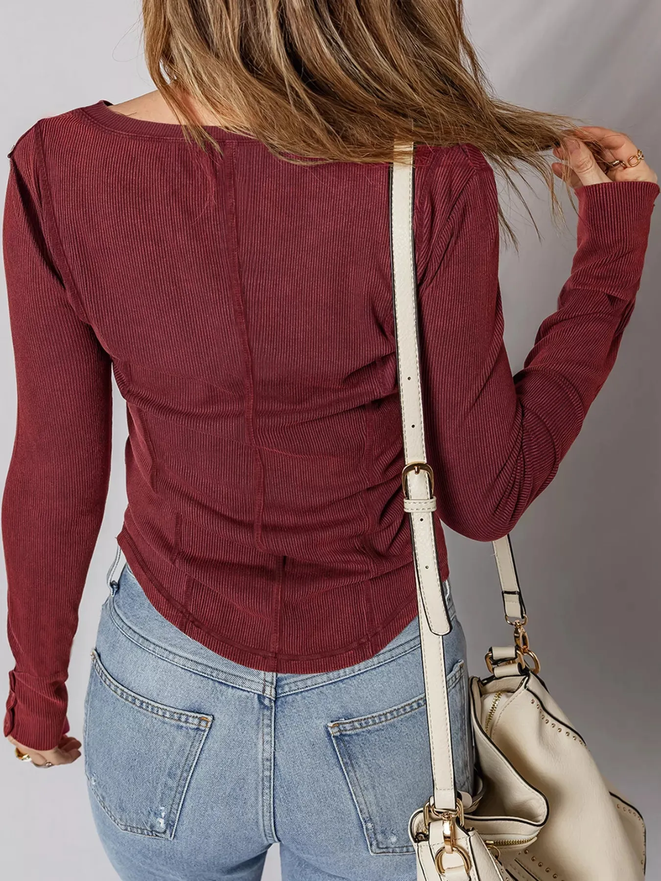 Exposed Seam Ribbed Long Sleeve Top sold by Charming Charlie product image thumbnail 2