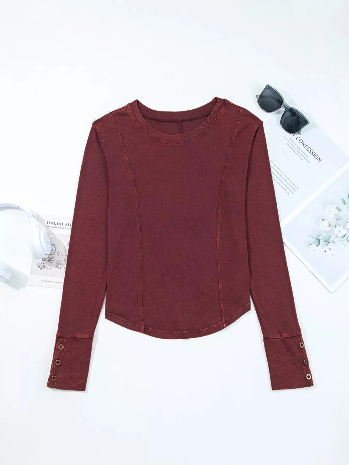 Exposed Seam Ribbed Long Sleeve Top sold by Charming Charlie product image thumbnail 4