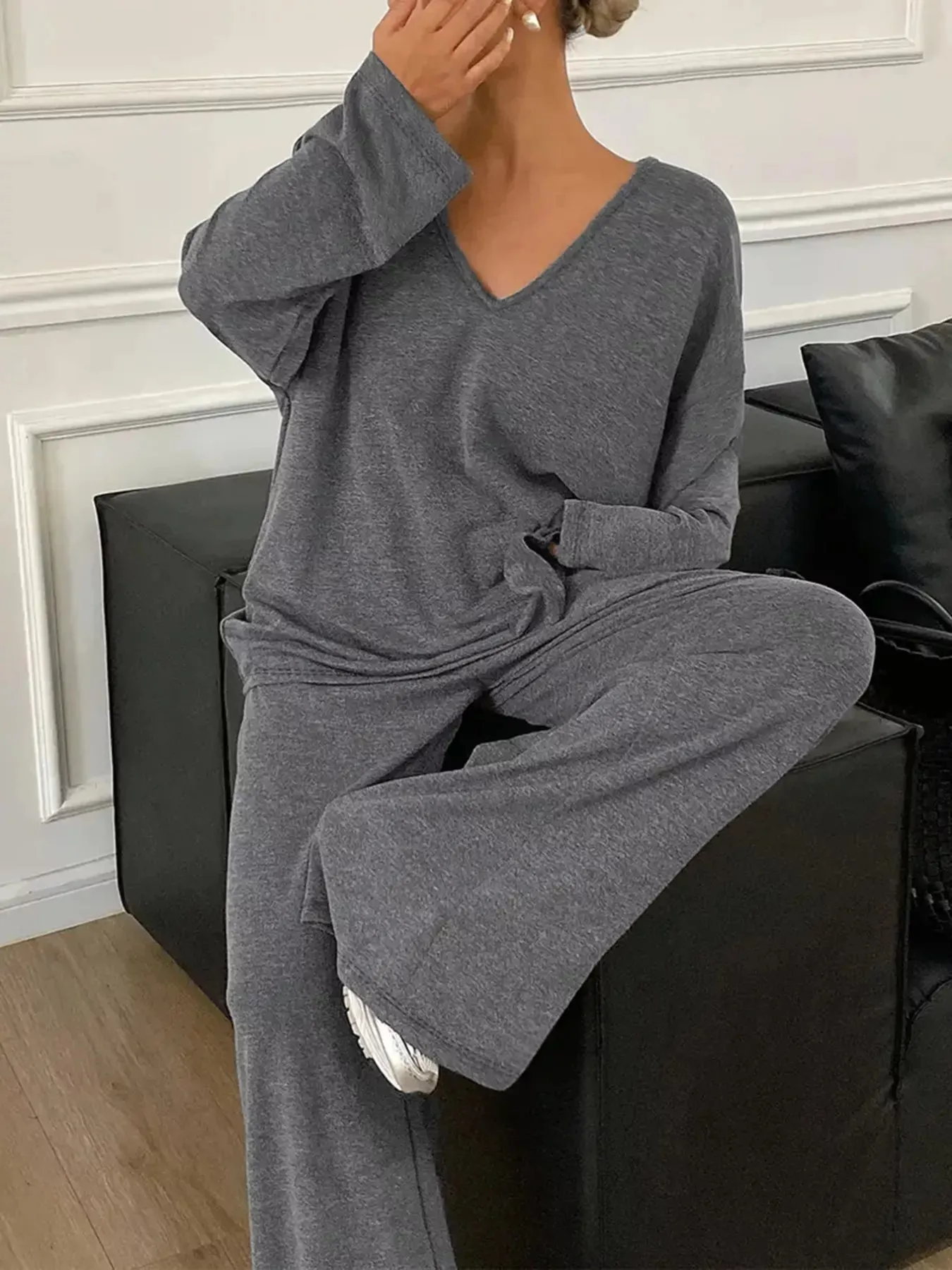 Plus Size Relaxed Fit V-Neck Top and Pants Set sold by Charming Charlie product image thumbnail 5