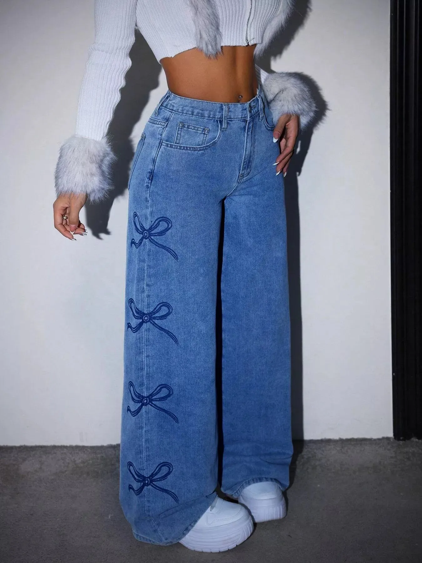 Bow-Embellished Wide Leg Jeans sold by Charming Charlie product image thumbnail 2