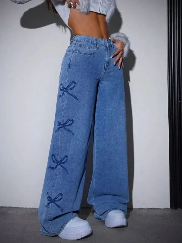 Bow-Embellished Wide Leg Jeans sold by Charming Charlie