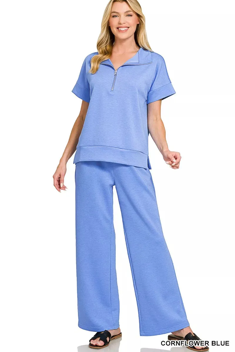 Zenana Scuba High Neck Half Zip Top & Pants Set sold by Charming Charlie product image thumbnail 2