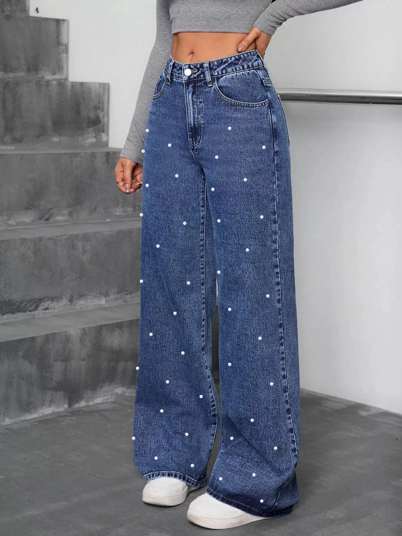 Pearl Embellished Wide Leg Jeans sold by Charming Charlie